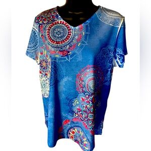 Chicos Blue Mandala Print Women's Top size 8